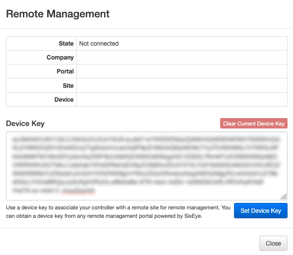 The device key pasted in, with Set Device Key